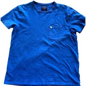 Y2K Abercrombie & Fitch Men's M Blue Muscle Fit T-Shirt Front Pocket Moose Logo